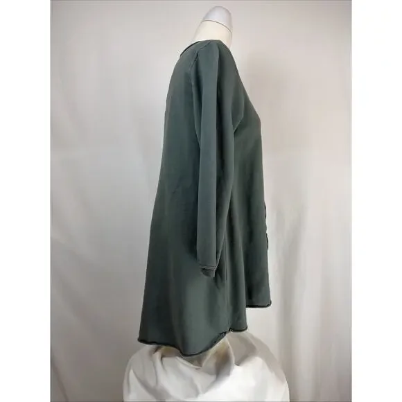 NWT Kleen Green Long Sleeve Kangaroo Pocket High Low Tunic Top #0724 XS - Picture 4 of 7